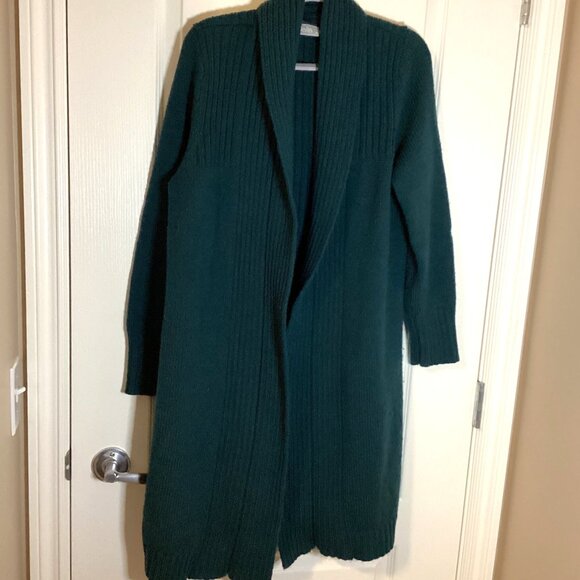 Wallis Women's Open Front Cardigan Duster Size M Dark Green Chunky Warm - Picture 2 of 8